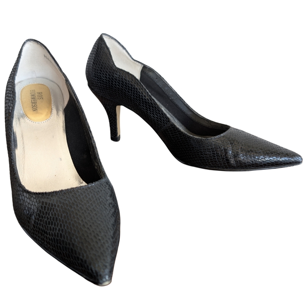Vintage Ros Hommerson 6.5 Black Patent Leather Snake Skin‎ Heels